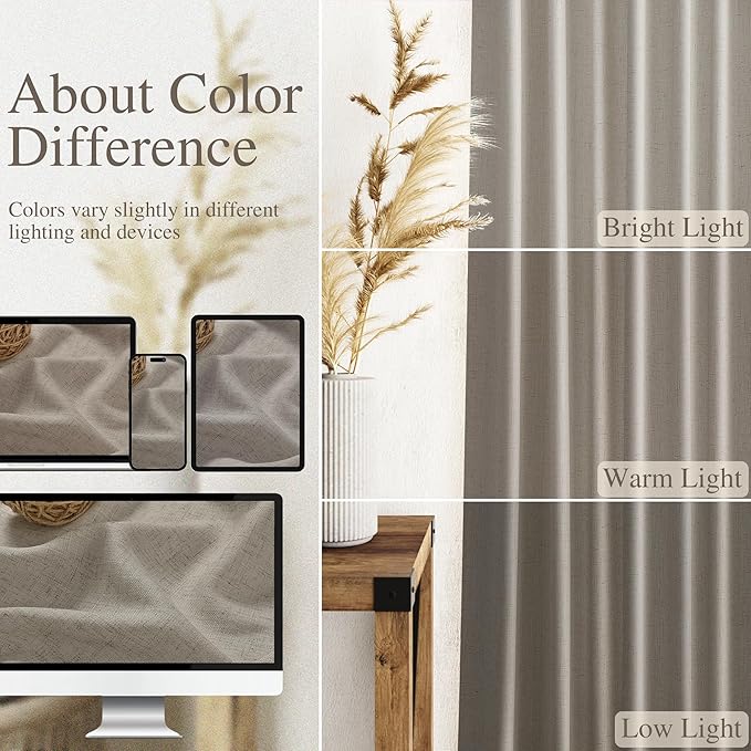 Nanspring Grey Beige Curtains 90 Inches Long for Living Room Linen Light Filtering Semi Sheer Curtain Back Tab Rod Pocket Simple Modern Neutral Elegant Boho Gray Drapes for Bedroom 52x90, 2 Panels