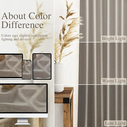 Nanspring Grey Beige Curtains 90 Inches Long for Living Room Linen Light Filtering Semi Sheer Curtain Back Tab Rod Pocket Simple Modern Neutral Elegant Boho Gray Drapes for Bedroom 52x90, 2 Panels
