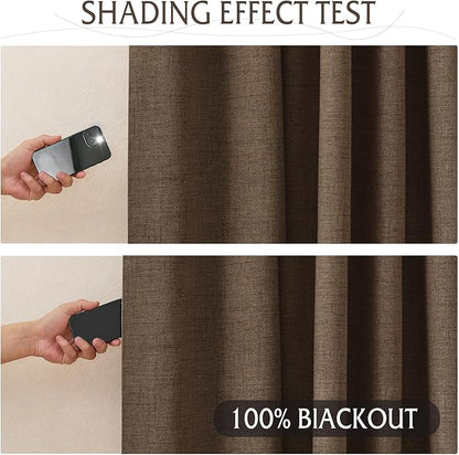 RYB HOME Coffee 100% Blackout Short Curtains 52 Width 45 inch Length, Light Blocking & Thermal Insulated Curtains for Kitchen/Small Window/Bathroom/Basement, 2 Panels