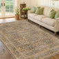 Washable Dining Room Rugs for Under Table - 6x9 Brown Oriental Area Rug for Living Room, Low Pile Non-Slip Floor Carpet for Bedroom Under Bed - Vintage Design & Stain Resistance