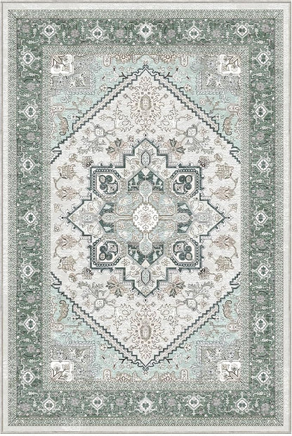 OPPODREAM Soft Throw Rugs 2x3, Small Washable Entryway Rugs 2 x 3 with Non Slip Backing, Low-Pile Faux Cashmere 2 x 3 Carpet, Green