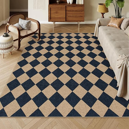 Lahome Colette Checkered Easy Jute Outdoor Rug, Large 6x9 Rug for Living Room Checkerboard Indoor Outdoor Carpet, Farmhouse Patio Office Mat Geometric Non Slip Black Carpet for Backyard Dining Room