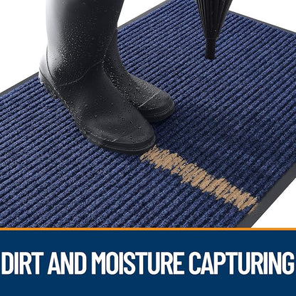 OLANLY Front Door Mat Indoor Outdoor Entrance, Waterproof Heavy Duty Doormat, Fade Resistant, Low Profile, Easy Clean Patio Porch Welcome Floor Mats for Entry, 29.5x17, Blue