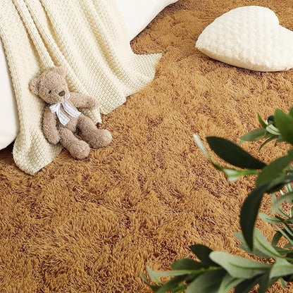 LOCHAS Ultra Soft Indoor Modern Area Rugs Fluffy Living Room Carpets for Children Bedroom Home Decor Nursery Rug 6x9 Feet, Khaki