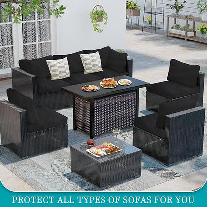 12Pcs Stretch Patio Cushion Covers,Outdoor Couch Covers Replacement,Outdoor Couch & Sofa Slipcovers,for Patio Furniture Cushion Covers,Washable Reusable Furniture Protector (Black,Cover Only)