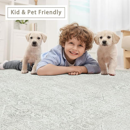 Washable Rugs 6x9 Area Rugs for Living Room,Bedroom,Large Carpets,Ultra Soft Faux Wool Retro Dining Room Rug,Non Slip&Non-Shedding Low Pile Vintage Rugs for Home Office,Concrete Grey
