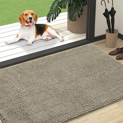 OLANLY Dog Door Mat for Muddy Paws 47x32, Absorbs Moisture and Dirt, Absorbent Non-Slip Washable Doormat, Quick Dry Chenille Mud Mat, Entry Indoor Entryway Carpet for Inside Floor, Warm Taupe