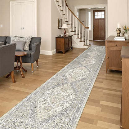 Washable Runner Rug 2.5x14, Non-Slip Long Kitchen Mats for Floor, Vintage Rug for Entryway, Soft Hallway Runner for Dining Room, Bedroom, Living Room(Beige,2.5'x14')