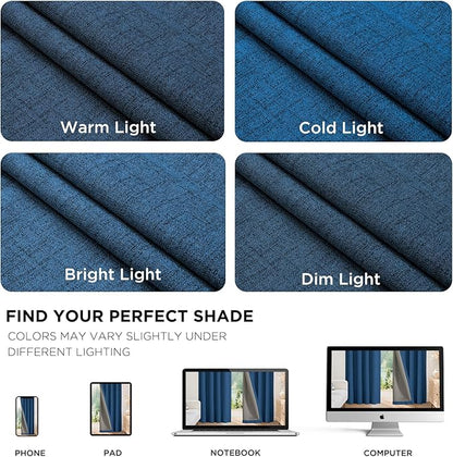 Joydeco Blackout Curtains for Bedroom - 100% Light Blocking 2 Panels Navy Blue Drapes 37" W x 90" L, Thermal Insulated Room Darkening Curtains, Linen Textured for Living Room, Rod Pocket & Back Tabs
