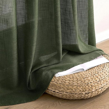 MIULEE Olive Green Linen Curtains 100 Inch Length 2 Panels for Bedroom Living Room, Soft Thick Linen Textured Window Drapes Semi Sheer Light Filtering Back Tab Rod Pocket Burlap Look Decor