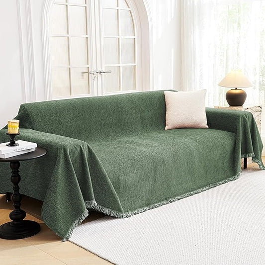 MYSKY HOME Couch Cover for Dogs Washable Couch Covers Couch Covers for Sofa Couch Cover 2 Cushion Sofa Non Slip Dogs Furniture Protector Chenille Sofa Covers for Pets, 71"x102", Moss Green