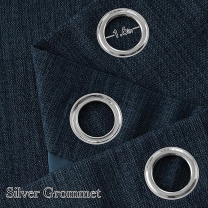 NICETOWN Faux Linen Navy Blue Blackout Curtains 84 inches Long for Living Room - Privacy Panels for Bedroom, Modern Farmhouse Style Easy Care Grommet Top, 2 Panels, W52 by L84