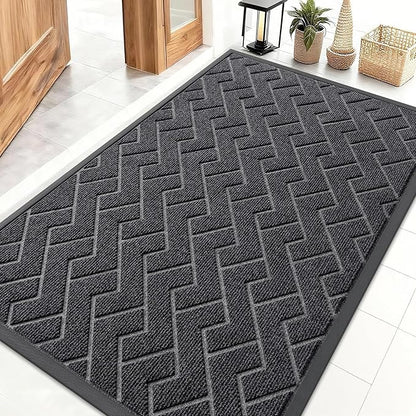 OLANLY Front Door Mat Indoor Outdoor Entrance, Waterproof All-Season, All-Weather Doormat, Sturdy Natural Rubber, Low Profile, Easy Clean Patio Porch Entryway Mat, Herringbone Brick (Grey, 47x32)