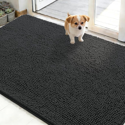OLANLY Dog Door Mat for Muddy Paws 48x30, Absorbs Moisture and Dirt, Absorbent Non-Slip Washable Doormat, Quick Dry Chenille Mud Mat for Dogs, Entry Indoor Entryway Carpet for Inside Floor, Dark Grey