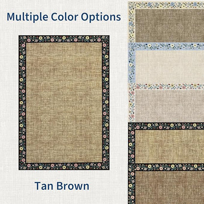 GarveeHome Washable Living Room Rug 9x12 Floral Bordered Area Rugs Soft Thin Indoor Carpet for Bedroom Modern Throw Aesthetic Mat Non Slip Stain Resistant Carpet for Dining Room Office, Yellow
