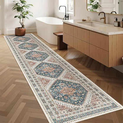 Madane Hallway Runner Rug 2x12, Extra Long Washable Runner Rugs with Rubber Backing, Non Slip Carpet Runner for Hallway, Vintage Rug Runners for Kitchen Laundry Room Entryway (Navy Blue, 2'x12')
