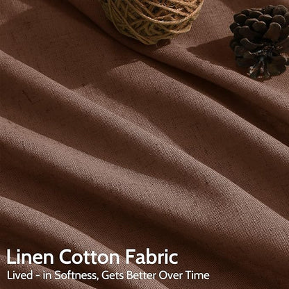Mocha Brown Linen Curtains Semi Sheer96 Inches 2 Panels for Living Room Back Tab Rod Pocket Light Filtering for Bedroom Dinning Room Vintage Rustic Farmhouse Coastal Decor Protect Privacy 52x96