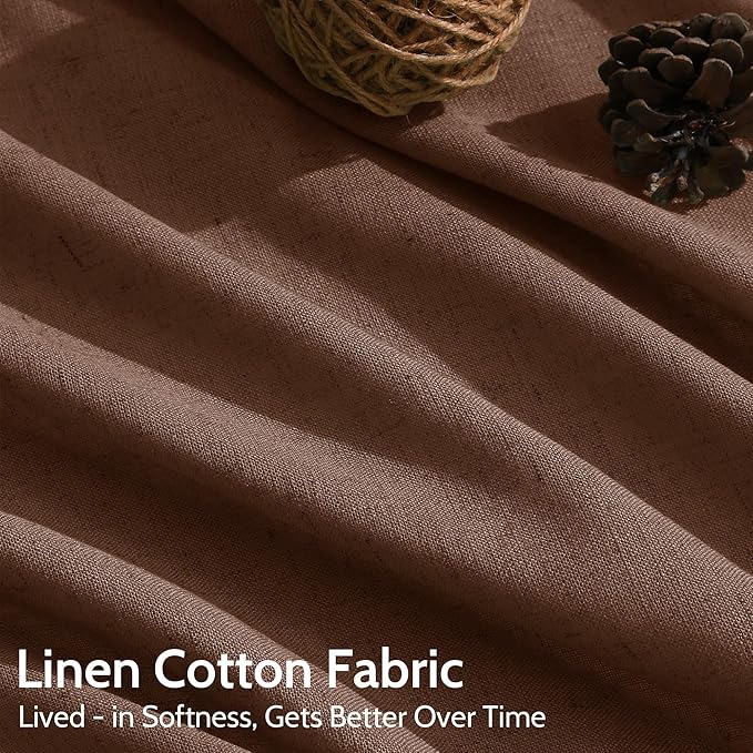 Mocha Brown Linen Curtains 90 Inch Length 2 Panels for Living Room Back Tab Rod Pocket Window Drapes Light Filtering Modern Farmhouse Curtain 90 Inches Long for Dining Room Office 52x90