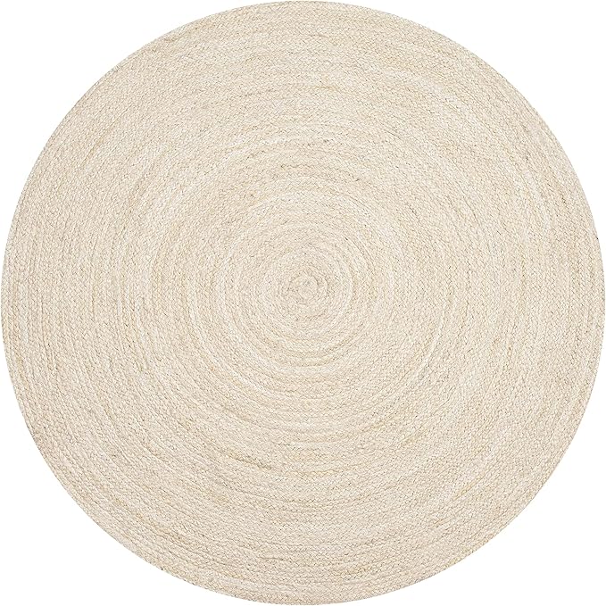 Hausattire Hand Woven Jute Braided Rug, 3’ Round – Off White, Reversible Boho Entry Area Rugs for Kitchen, Living Room I Farmhouse Decorative Floor Rug, 3 Feet Round