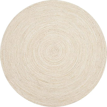 Hausattire Hand Woven Jute Braided Rug, 3’ Round – Off White, Reversible Boho Entry Area Rugs for Kitchen, Living Room I Farmhouse Decorative Floor Rug, 3 Feet Round