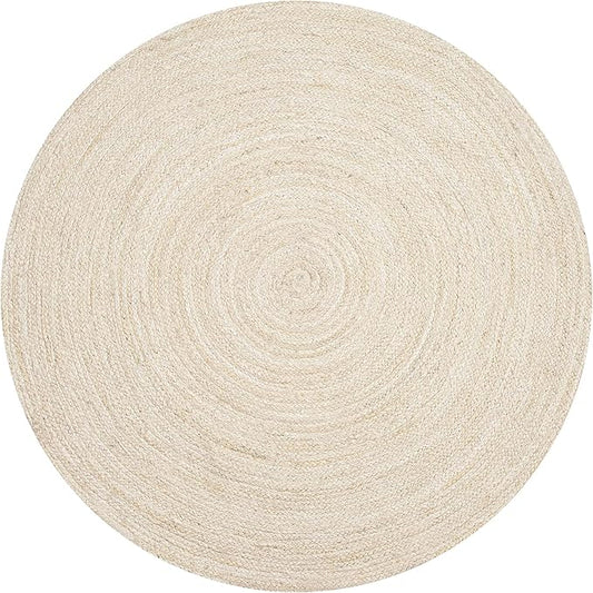 Hausattire Hand Woven Jute Braided Rug, 3’ Round – Off White, Reversible Boho Entry Area Rugs for Kitchen, Living Room I Farmhouse Decorative Floor Rug, 3 Feet Round