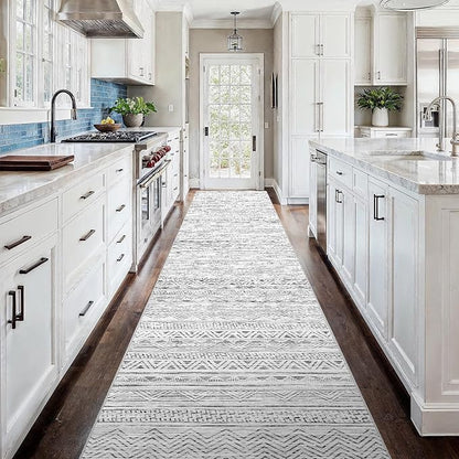 3x18 Washable Kitchen Runner Rug: Modern Moroccan Runners for Hallway Soft Non Slip Rugs with Rubber Backing Low Pile Thin Waterproof Floor Carpet for Entryway Bedroom Bathroom Indoor 3x18 Grey