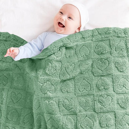 Yurhap Fleece Baby Blanket Heart Checkered, Ultra Soft Cozy Baby Blankets for Boys Girls, Fluffy Infant Toddler Newborn Receiving Gifts for Crib Stroller 30"x40" (Sage Green)