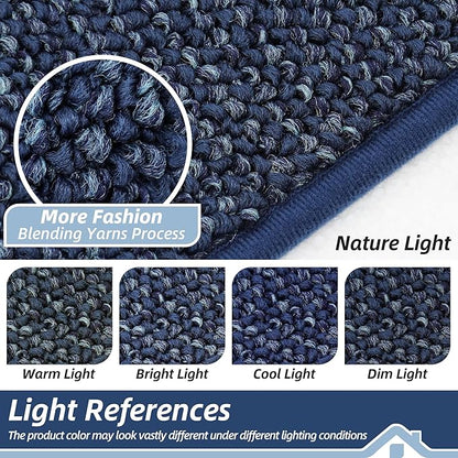 BEQHAUSE Kitchen Rugs and Mats 2PCS, Non-Slip Kitchen Mats for Floor, Absorbent and Stain Resistant Kitchen Runner, Machine Washable Rugs for Kitchen, Laundry & Sink, 20"x32"+20"x48", Blue