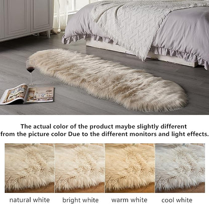 Arbosofe Ultra Soft Faux Fur Rug, Area Rugs, Beige Fluffy Shaggy Fur Rug for Bedroom & Living Room, Kids Room Decor, 2 x 6 Feet Sheepskin