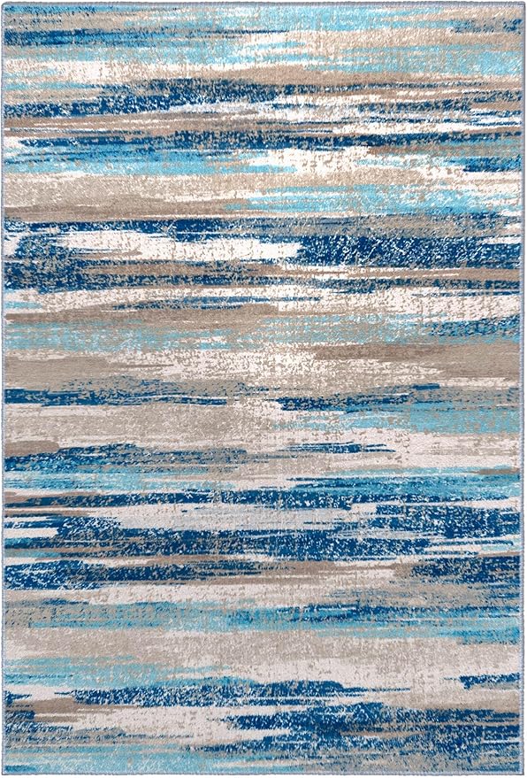Lansny Abstract Area Rug 3x5 Washable Rugs for Entryway, Non Slip Kitchen Rug Printed Faux Wool Throw Rugs, Soft Floor Carpet Front Door Rug, Door Mat for Entry Entrance Bedroom Office, Blue