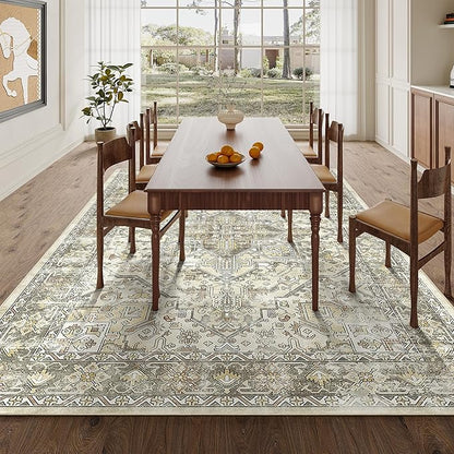 zesthome 6x9 Area Rug, Super Soft Washable Rugs for Living Room, Non-Slip Stain Resistant Vintage Rugs, Ultra-Thin Large Area Rugs (Beige/Brown,6'x9')