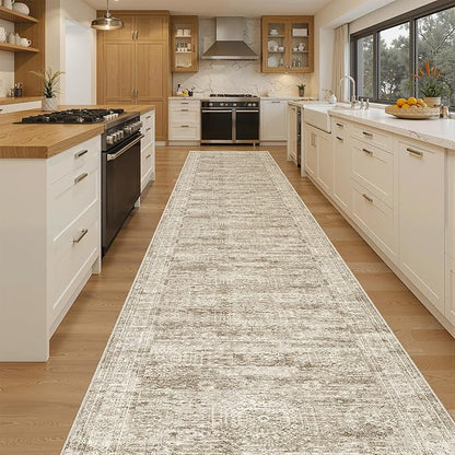 Hallway Runner Rug 3x16 - Vintage Non Slip Washable 16ft Kitchen Runner for Entrance Soft Long Carpet Runners for Living Room Bedroom Dining Room, Brown