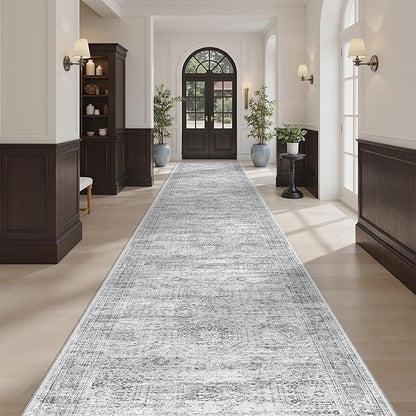 Hallway Runner Rug 3x16 - Vintage Non Slip Washable 16ft Kitchen Runner for Entrance Soft Long Carpet Runners for Living Room Bedroom Dining Room, Grey