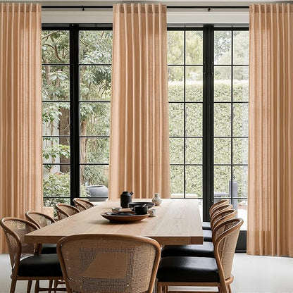 Nanspring Camel Linen Curtains for Living Room Extra Long 126 Inches Long Back Tab Light Filtering Semi Sheer Curtain Vintage Rustic Decor Floor to Ceiling High Window for Bedroom 52x126, 2 Panels