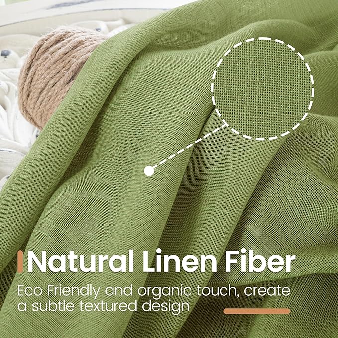 BGment Olive Green Linen Curtains 36 Inch Length for Short Kitchen Window - Rod Pocket Small Drapes Sheer Light Filtering for Cafe Bedroom Decor Lightweight Natural Rustic, 2 Panels Set, 42 X 36 Inch