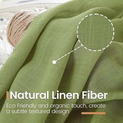BGment Olive Green Linen Curtains 36 Inch Length for Short Kitchen Window - Rod Pocket Small Drapes Sheer Light Filtering for Cafe Bedroom Decor Lightweight Natural Rustic, 2 Panels Set, 42 X 36 Inch