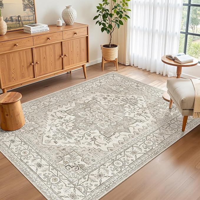 Madane Area Rug 3x5, Entryway Washable Vintage Runners Bedroom Non Slip Indoor Kitchen Runner for Living Room Laundry Room Playroom Soft Non-Slip Area Rugs, Beige/Brown