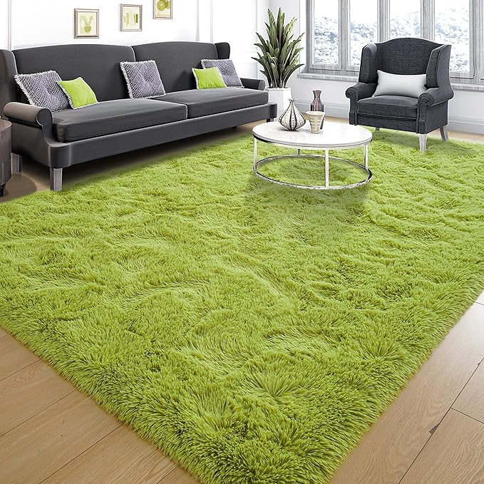 Tepook Fluffy Large Rugs for Living Room, Shag Area Rug 6x9 Soft Carpet for Bedroom, Modern Shaggy Rug for Kids Boys Girls, Plush Indoor Nursery Home Decor Rug with Non-Slip Bottom, Grass Green