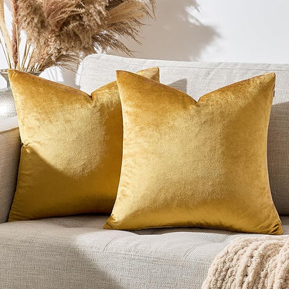 GIGIZAZA Golden Throw Pillow Covers 18x18 Decorative Velvet Cushion Covers Pack of 2 Pillowcase for Sofa