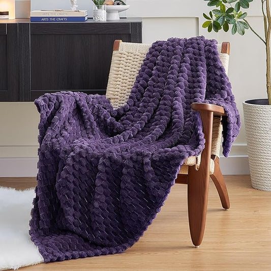 EXQ Home Fleece Blanket Twin Size for Couch or Bed - 3D Imitation Turtle Shell Jacquard Decorative Blankets - Cozy Soft Lightweight Fuzzy Flannel Blanket Suitable for All Seasons(60"×80",Purple)