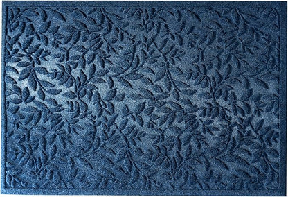 Blue Leaves Outdoor Indoor Entrance Door mat, Absorbent Durable Heavy Duty Welcome Front Door Mat,Thick Natural Rubber Back,Easy Clean Entryway Mat 47x32 Inch, Low Profile