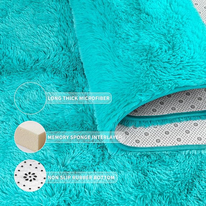 Tepook Super Soft Fluffy Rug for Bedroom, Modern Shaggy Fuzzy Kids Rugs for Living Room, Plush Indoor Nursery Home Decor Dorm Carpet with Non-Slip Bottom, Teal Blue, 4 X 6 Feet