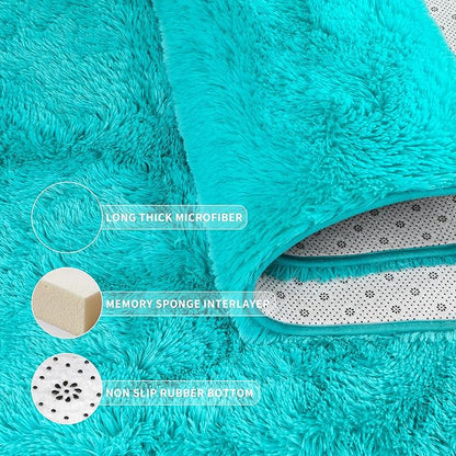 Tepook Super Soft Fluffy Rug for Bedroom, Modern Shaggy Fuzzy Kids Rugs for Living Room, Plush Indoor Nursery Home Decor Dorm Carpet with Non-Slip Bottom, Teal Blue, 4 X 6 Feet