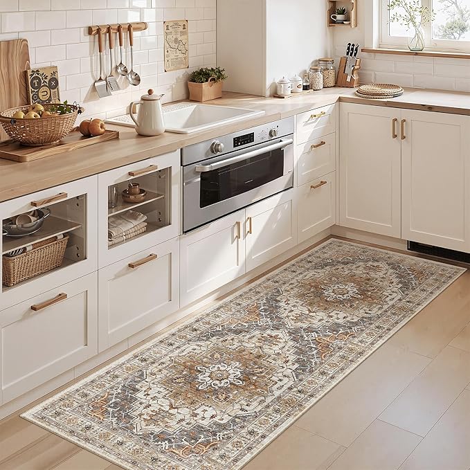 Madane Hallway Runner Rug - 2x5 Rug Runner Washable Runner Rugs Non-Slip Low-Pile Kitchen Runner Rug Laundry Room Rug Throw Carpet for Entrance Bedroom Living Room (2'x5', Turmeric/Grey)