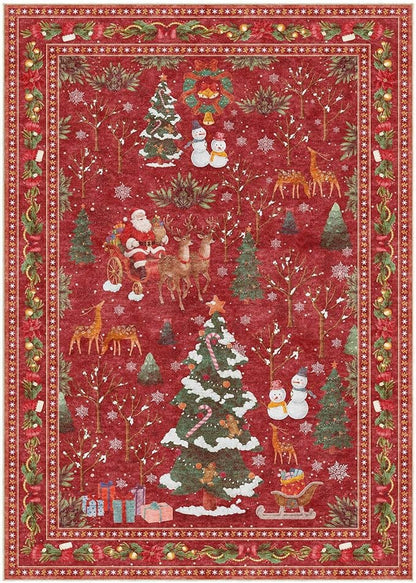 UERMEI Christmas Area Rug Living Room Rugs: 5x7 Neutral Modern Washable Festive Soft Thin Non-Slip Indoor Carpet for Bedroom Dining Table and Home Office Holiday Decor - Red