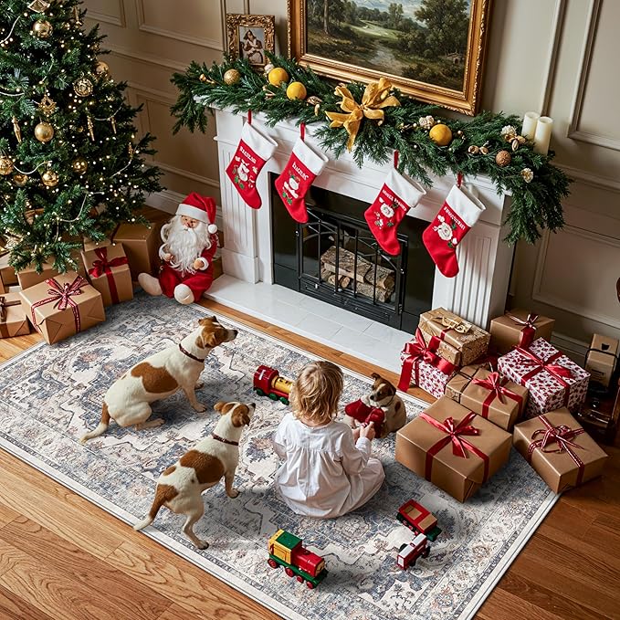 Washable 3x7 Hallway Runner Rug: Vintage 7ft Water-Resistant Soft Runner Rug for Entryway Kitchen Non-Slip Low Pile Carpet for Living Room Bedroom Thin Floor Mat for Bathroom Dining Room(3x7,Brick)