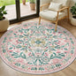 Round Area Rug for Living Room: 4 ft Floral Washable Circle Rug Soft Boho Non-Slip Carpet Indoor Stain Resistant Low Pile Small Circular Rug for Bedroom Entryway Kitchen Nursery Home Office Pink Green
