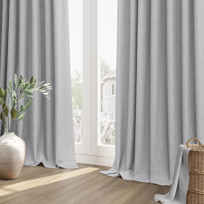 Guken Grey 100% Blackout Curtains 63 Inch Length 2 Panels Set for Living Room Bedroom Back Tab Thermal Insulated Black Out Linen Drapes Room Darkening Window Curtains 63 Inches Long