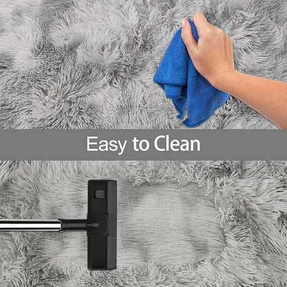 Super Soft Fluffy Living Room Area Rug 2x5 ft Tie-Dyed Light Grey Shaggy Furry Carpet Washable Non-Slip Floor Rugs Bedroom Bedside Nursery Rug Fuzzy Boys Girls Dorm Home Decor Aesthetic