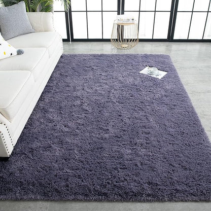 TWINNIS Super Soft Shaggy Rugs Fluffy Carpets 4x5.9 Feet, Indoor Modern Plush Area Rugs for Living Room Bedroom Kids Room Nursery Home Decor, Upgrade Anti-Skid Fuzzy Rug, Grey Purple